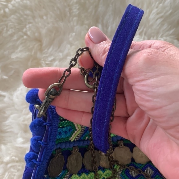 Olivia Dar Electric Blue Beaded Suede Clutch- purse - Picture 8 of 11